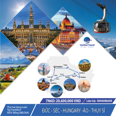 TOUR ĐỨC - SÉC - SLOVAKIA -  HUNGARY - ÁO - THỤY SĨ (Tuyến...