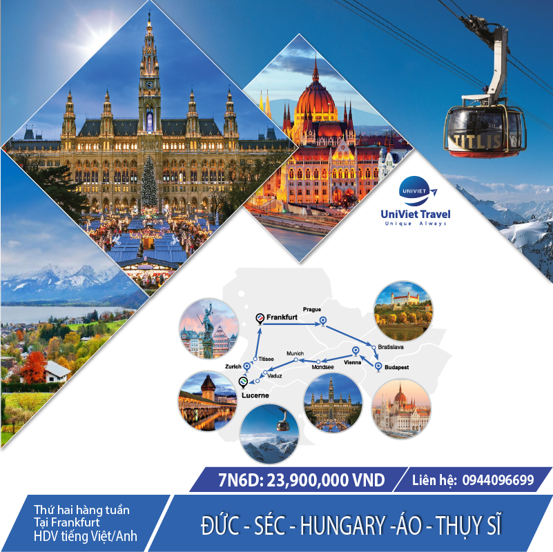 TOUR ĐỨC - SÉC - SLOVAKIA -  HUNGARY - ÁO - THỤY SĨ (Tuyến Xanh Biển)