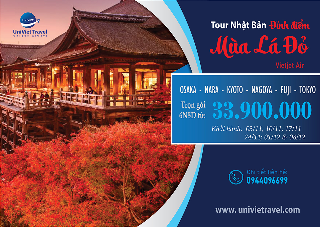 TOUR NHẬT BẢN MÙA LÁ ĐỎ ĐỈNH ĐIỂM VJ